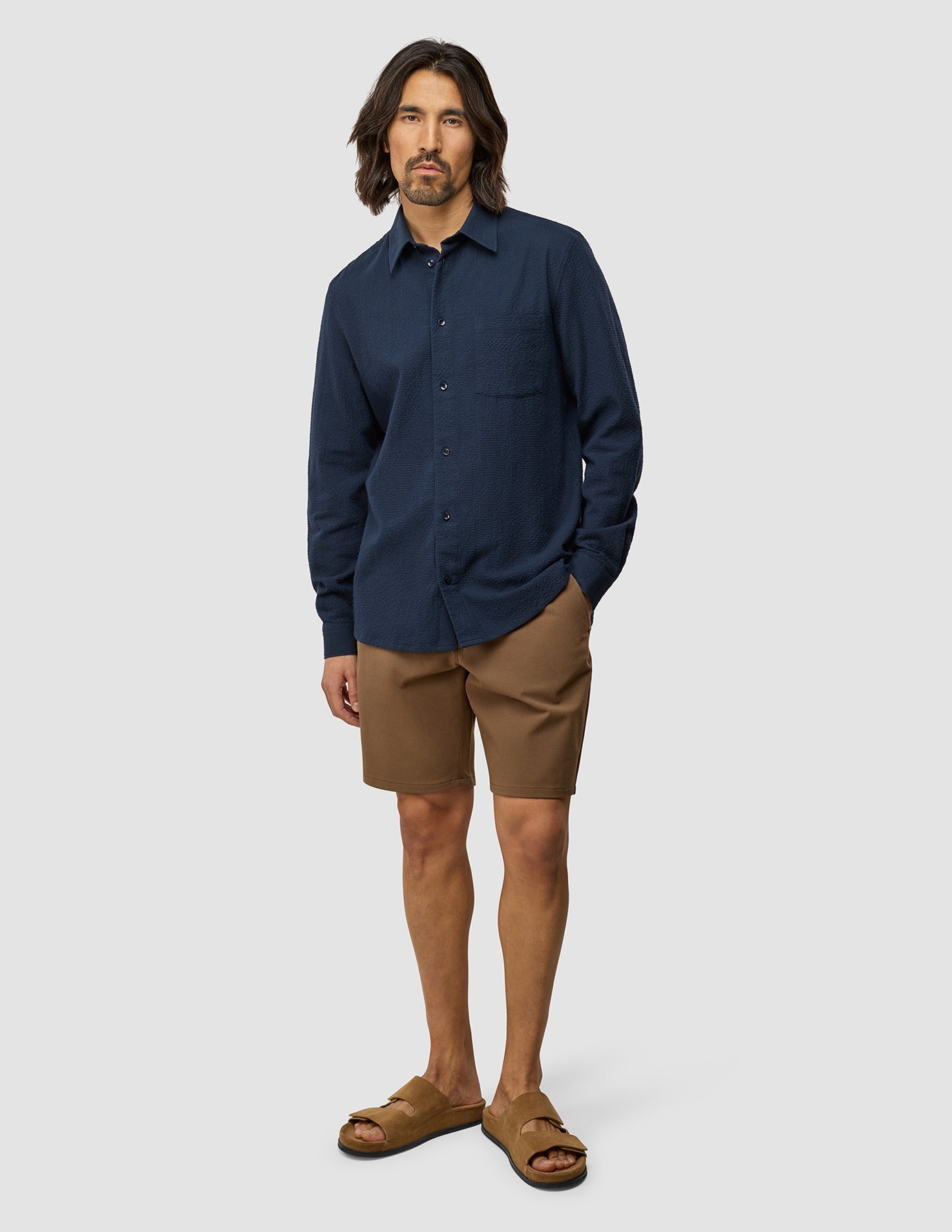 Seersucker Casual Shirt Dark Navy